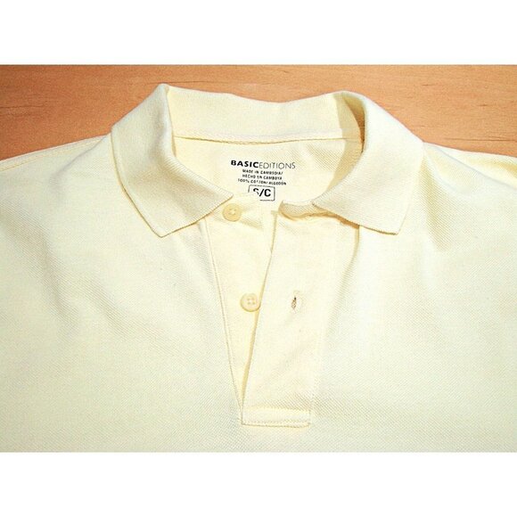 Basic Editions Mens Cotton Short Sleeve Button Up Polo Shirt Yellow Seas Size S - Picture 4 of 7